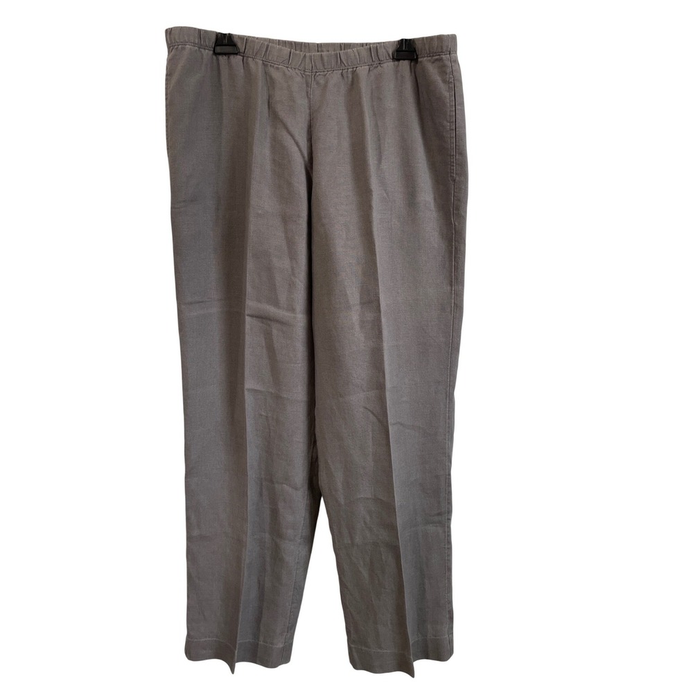 J. Jill Womens Medium Gray 100% Linen Elastic‎ Waist Straight Leg Pull On Pants